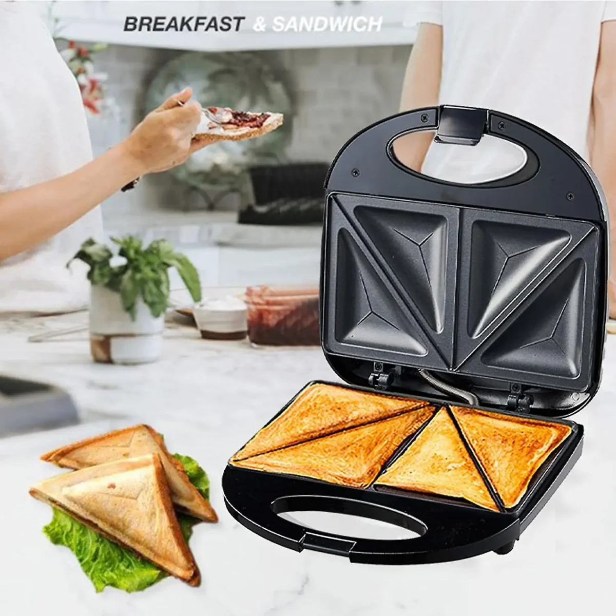 Double-Sided Electric Sandwich Maker with Non-stick Plates