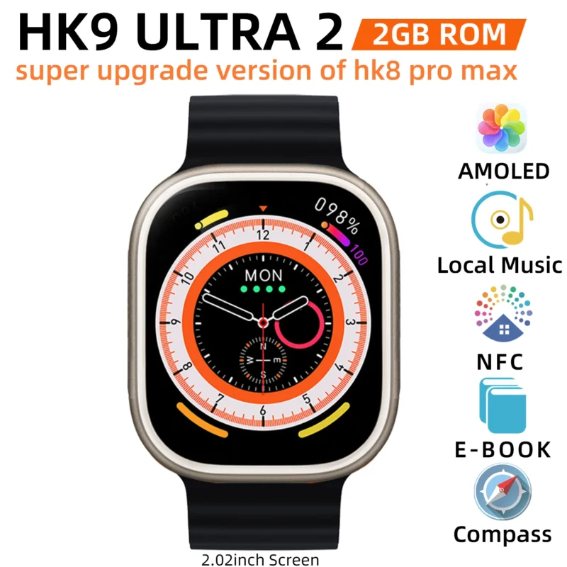 HK9 Ultra 2 Smartwatch AMOLED ChatGPT Compass NFC  Android IOS HK8 Pro