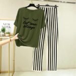 Dark green Printed Night Suit | Lining Style Trouser with Printed Shirt | Amazing Quality