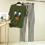 Dark green Printed Night Suit | Lining Style Trouser with Printed Shirt | Amazing Quality