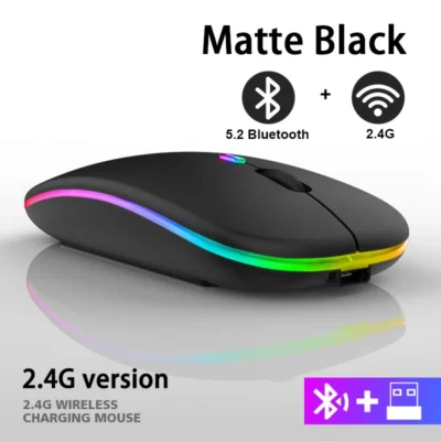 Wireless Mouse RGB Rechargeable Bluetooth Mice  LED Backlit Ergonomic Gaming Mouse for Laptop PC