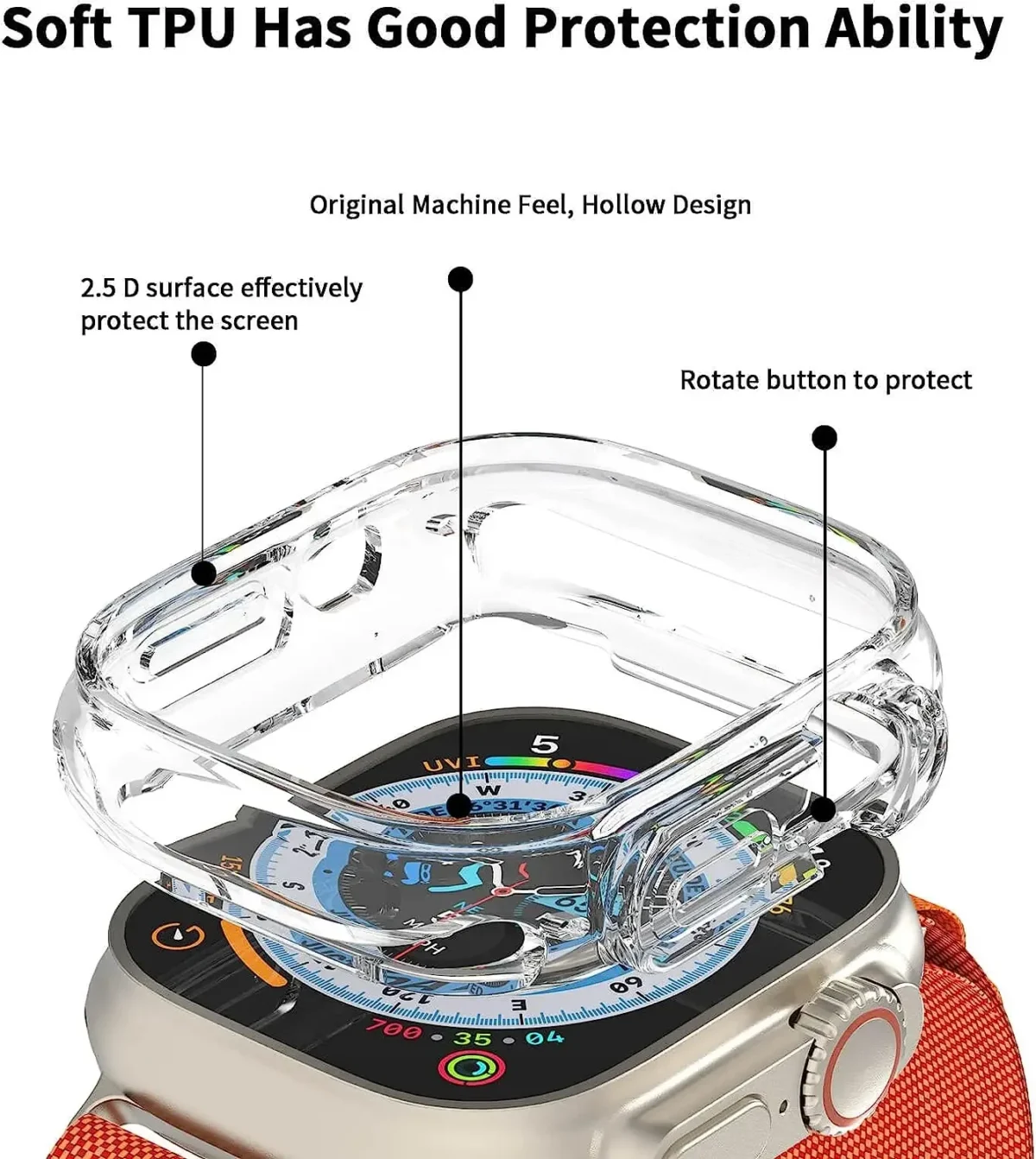 TPU Case Cover for Ultra Smatwatch 49mm Screen Protector Protective Scratch-Resistant