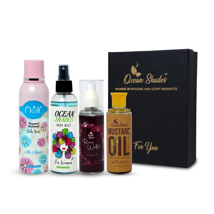 Ocean Shades Deal No. 01: Women's Self-Care Essentials Gift Set - Mustard Oil, Body Mist, Body Spray, Rose Water