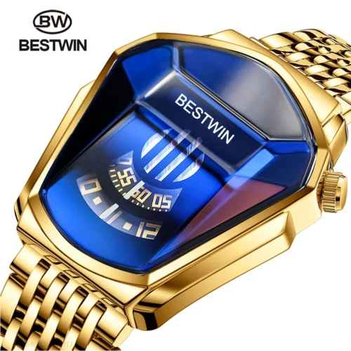 BESTWIN Luxury Brand Sport Military Watch Men Gold Stainless Steel Quartz Waterproof Wrist Watches