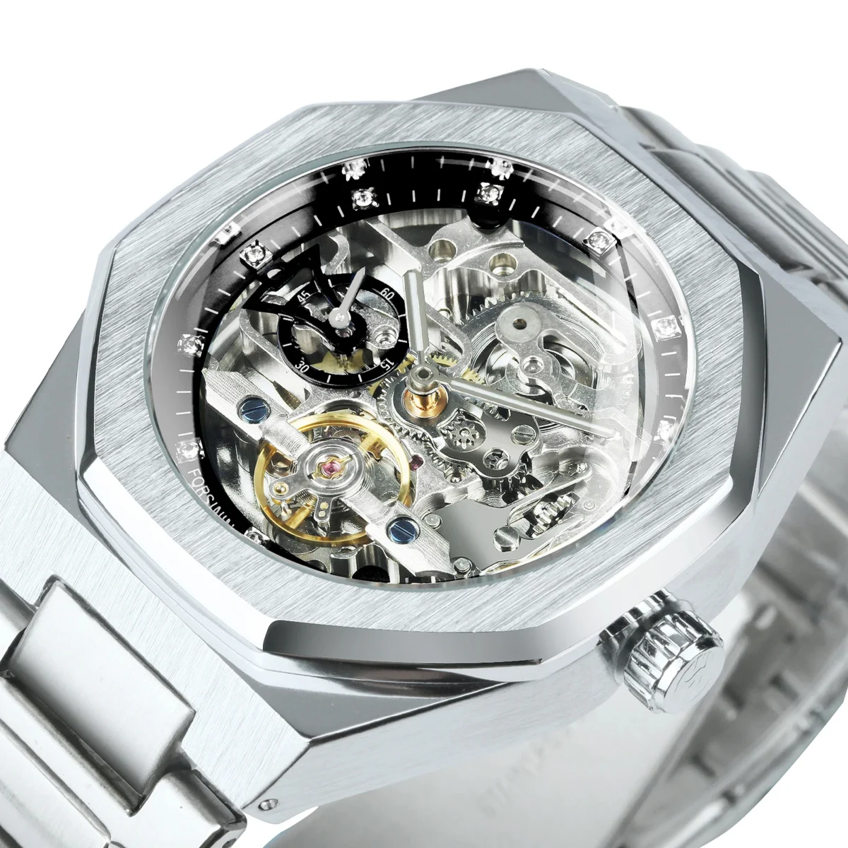 FORSINING Tourbillon Mechanical Watch for Men Automatic Steel Strap Skeleton Mens Watches Top Brand Luxury 2021 Reloj Hombre