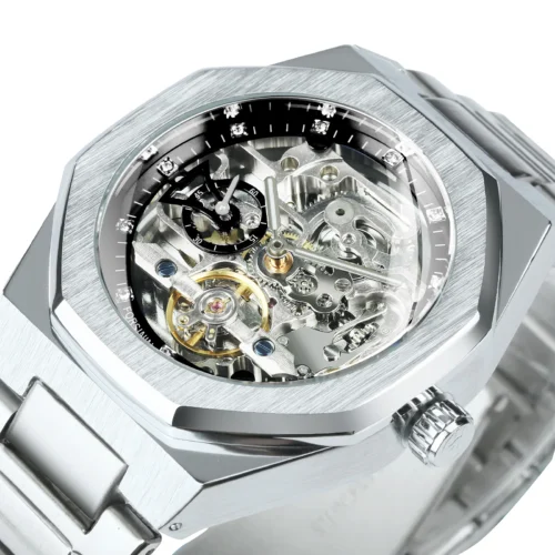 FORSINING Tourbillon Mechanical Watch for Men Automatic Steel Strap Skeleton Mens Watches Top Brand Luxury 2021 Reloj Hombre
