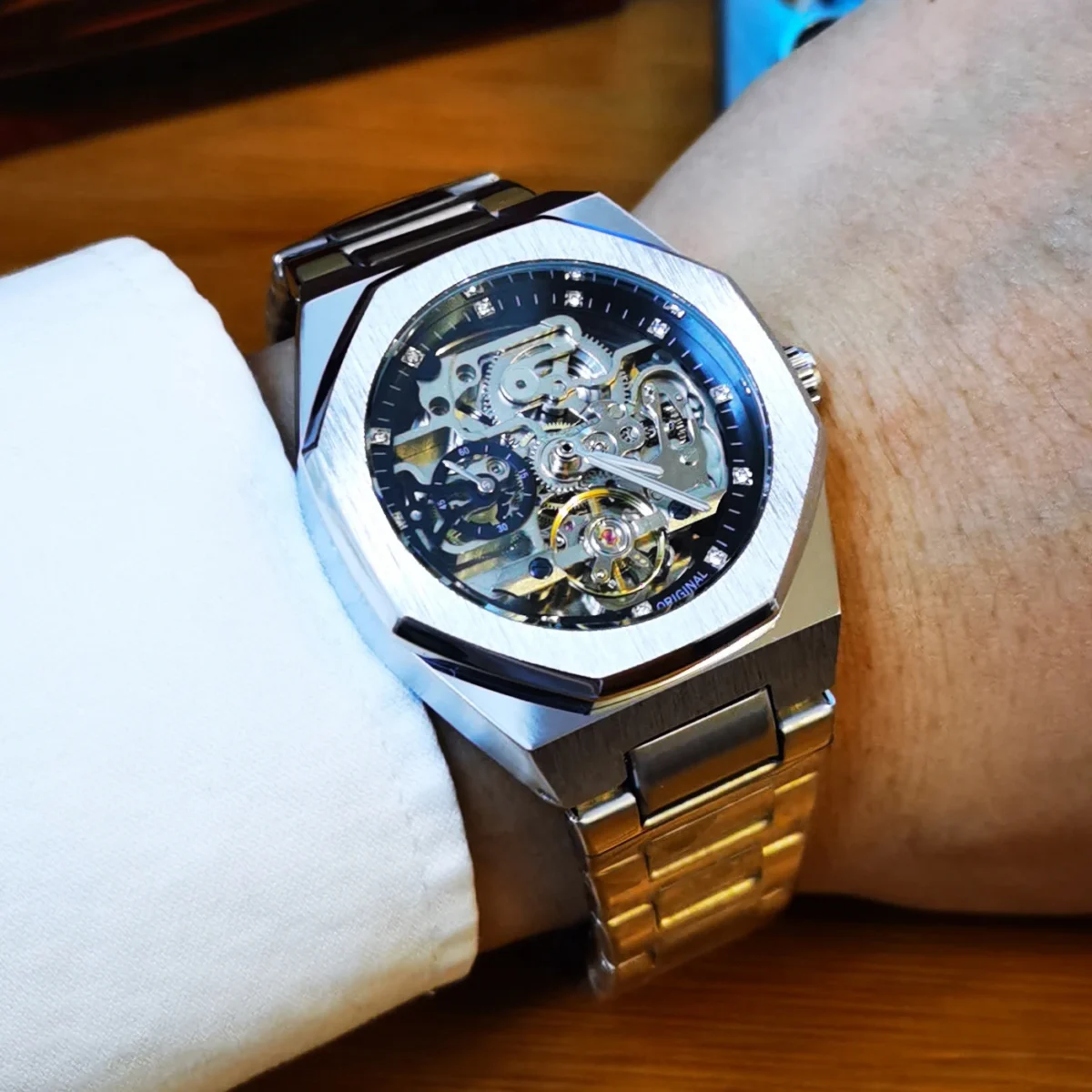 FORSINING Tourbillon Mechanical Watch for Men Automatic Steel Strap Skeleton Mens Watches Top Brand Luxury 2021 Reloj Hombre