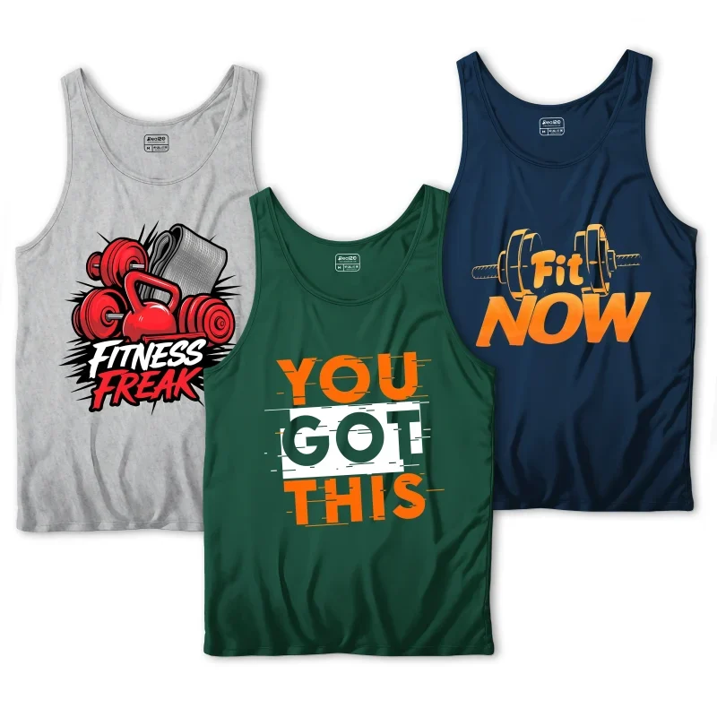 Pack of 3 Got Fitness Freak Printed Tank Tops for Men – Motivational Gym Wear