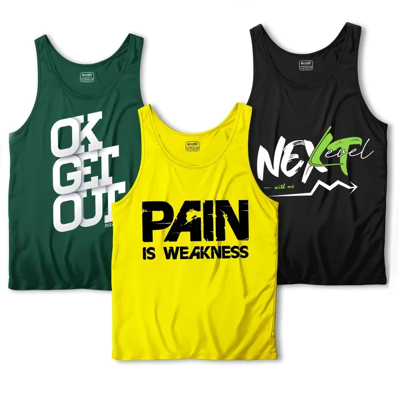 Pack of 3 Next Pain Out Printed Tank Tops for Men – Motivational Gym Wear