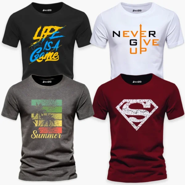 Pack of 4 Muscle Guy Summer Game Printed T-Shirts For Mens