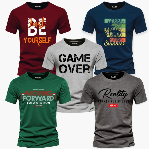 Pack of 5 Moving Game Keep Summer Yourself Printed T-Shirts