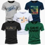 Pack of 5 Long Round Neck Printed T-Shirts for Men