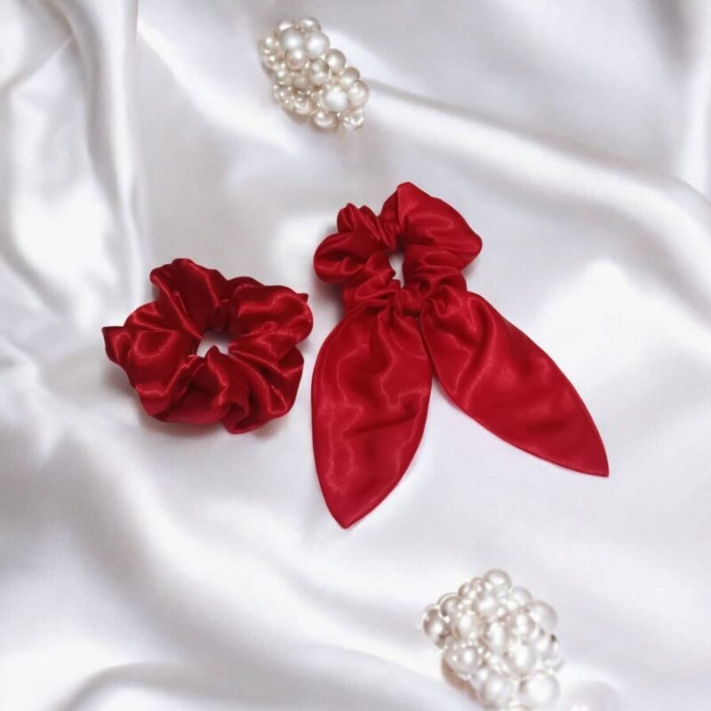 Silk Bunny Scrunchie Duo – Hair Tie Set for Girls