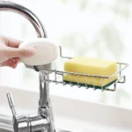 Steel sink drain rack for sponge and soap storage – kitchen faucet shelf holder