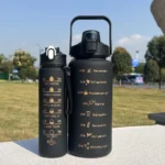 3pcs large capacity gym water bottle set with straw and time marker