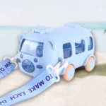 Bus shape water bottle with wheels and strap for kids