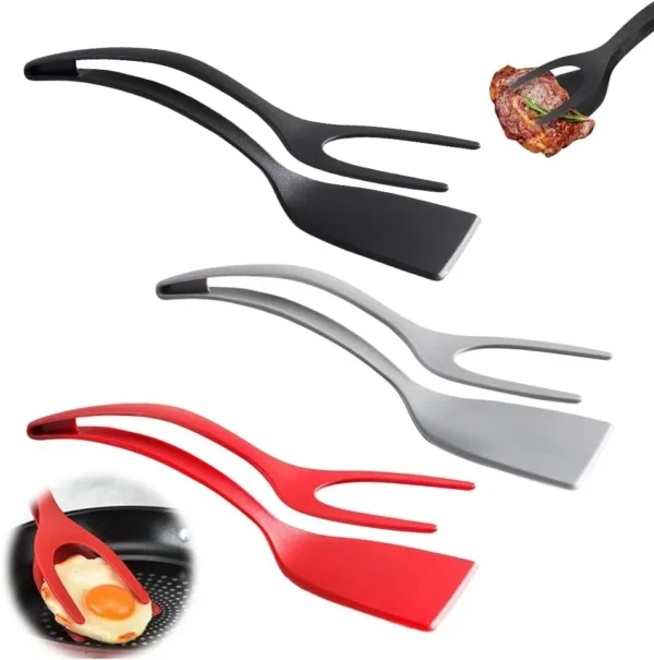 2 in 1 Grip and Flip Spatula Tongs Silicone Egg Flipper Tool Fish French Toast Tongs Non-Stick Cooking