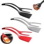 2 in 1 Grip and Flip Spatula Tongs Silicone Egg Flipper Tool Fish French Toast Tongs Non-Stick Cooking
