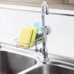 Steel sink drain rack for sponge and soap storage – kitchen faucet shelf holder