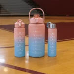 3pcs large capacity gym water bottle set with straw and time marker