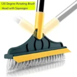 2-in-1 long handle cleaning brush with stiff bristle and squeegee for crevice, algae, and corner dirt removal