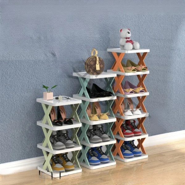 Multi layer foldable shoe rack cabinet X-shaped space saving organizer