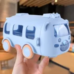 Bus shape water bottle with wheels and strap for kids