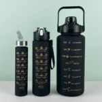 3pcs large capacity gym water bottle set with straw and time marker