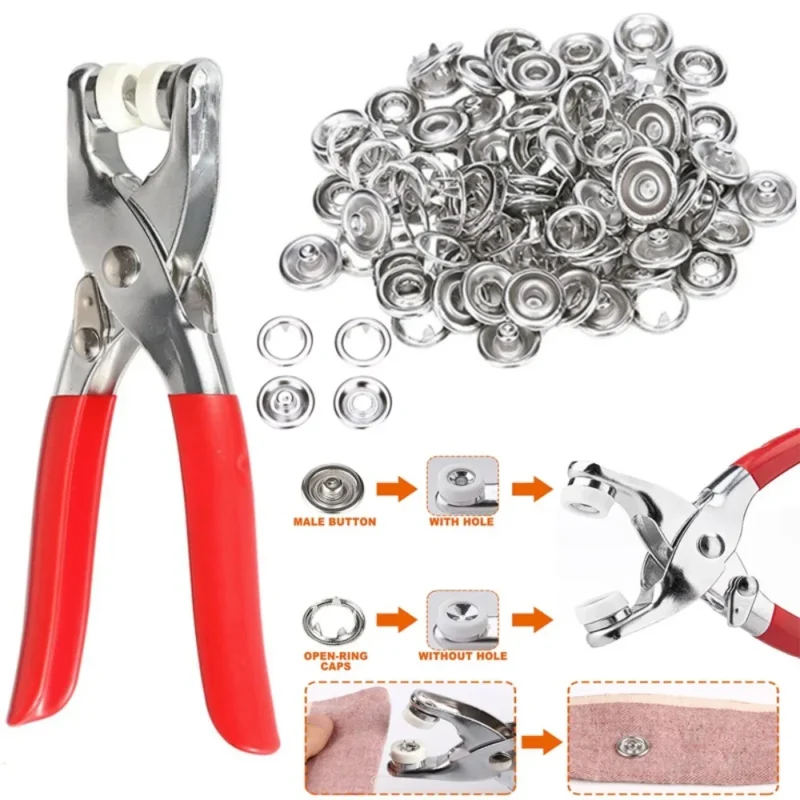 Plier with 50 sets metal snap buttons for clothing sewing kit