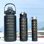 3pcs large capacity gym water bottle set with straw and time marker
