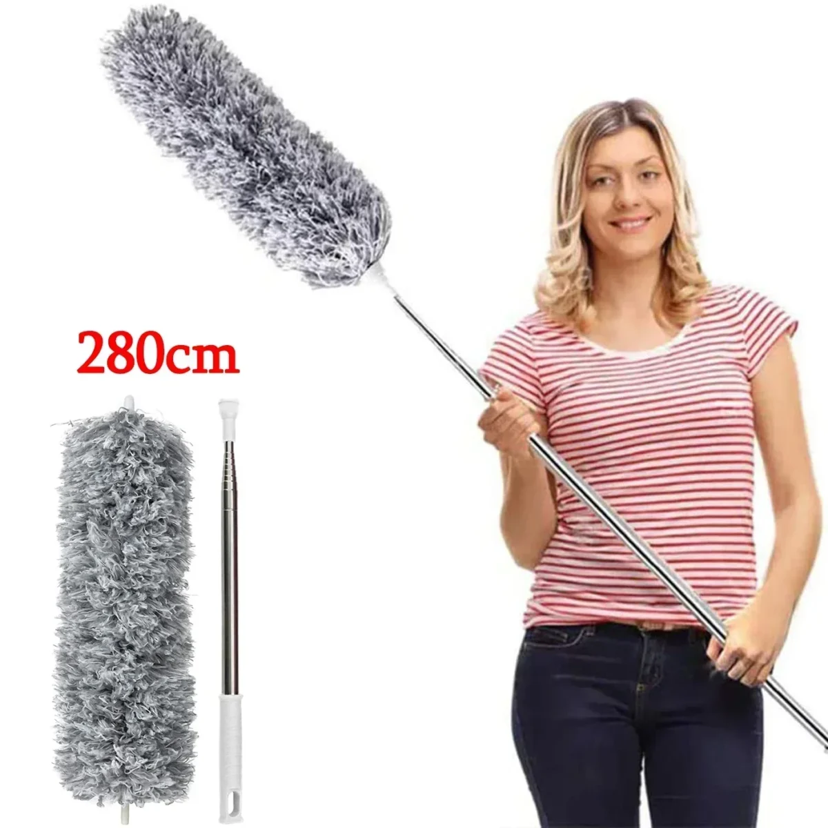 Grey microfiber extendable duster for home cleaning and dust removal