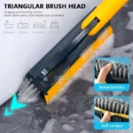 2-in-1 long handle cleaning brush with stiff bristle and squeegee for crevice, algae, and corner dirt removal