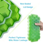 37-grid honeycomb silicone ice cube tray with lid – reusable food-grade mold