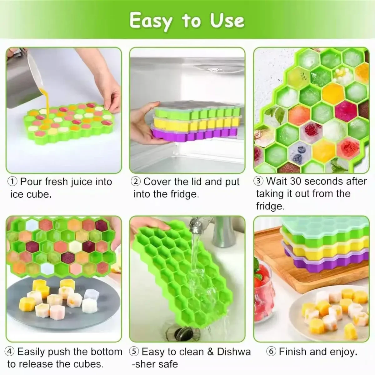 37-grid honeycomb silicone ice cube tray with lid – reusable food-grade mold