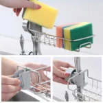 Steel sink drain rack for sponge and soap storage – kitchen faucet shelf holder