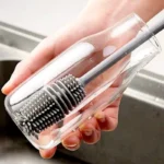 Silicon bottle cleaning brush with long handle for cups, bottles, and glasses