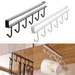 6 Hooks Shelf Mug Cup Hanger for Kitchen Cabinets – Space Saving Metal Organizer Rack for Mugs, Cups, and Utensils