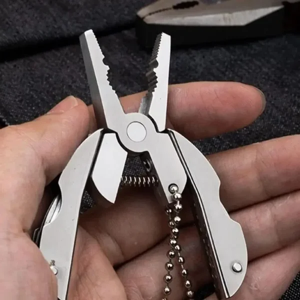 Compact Multi-Tool Pliers Knife Keychain with screwdriver and travel kit for outdoor use