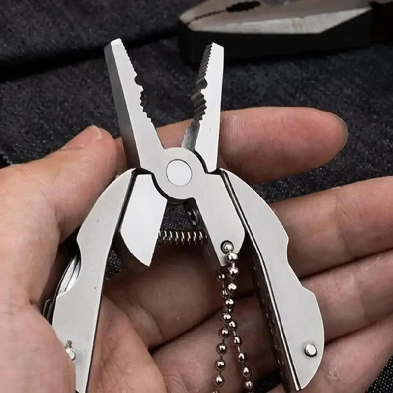 Compact Multi-Tool Pliers Knife Keychain with screwdriver and travel kit for outdoor use