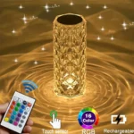 Diamond Table Lamp with 16-color changing LED lights, USB rechargeable crystal night lamp