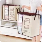Durable barcode storage bag with zipper and handles for organizing quilts, blankets, pillows, and clothes
