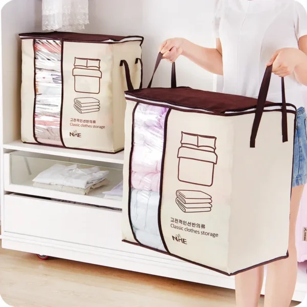 Durable barcode storage bag with zipper and handles for organizing quilts, blankets, pillows, and clothes