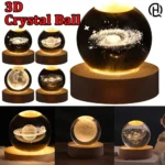 3D Ball Crystal Glass Lamp with Saturn Solar System design, decorative LED night light for bedroom and living room