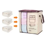 Durable barcode storage bag with zipper and handles for organizing quilts, blankets, pillows, and clothes