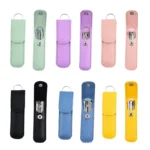 Folding Ear Cleaning Tool Set with 6 stainless steel ear spoons in colorful leather case