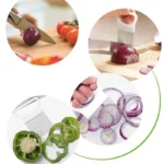 Onion holder slicer with stainless steel prongs for cutting vegetables and meat