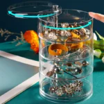 Rotating Jewelry Storage Box Acrylic Organizer with Cover for Rings and Earrings