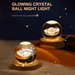 3D Ball Crystal Glass Lamp with Saturn Solar System design, decorative LED night light for bedroom and living room
