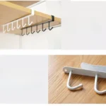 6 Hooks Shelf Mug Cup Hanger for Kitchen Cabinets – Space Saving Metal Organizer Rack for Mugs, Cups, and Utensils