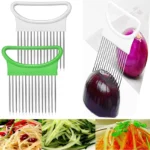 Onion holder slicer with stainless steel prongs for cutting vegetables and meat